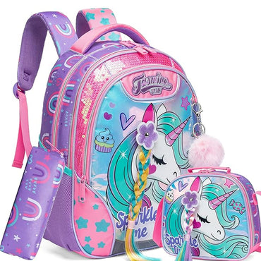 (NET) Unicorn Backpack For Girls Set Of 3 Pcs