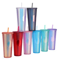 (NET) Tumbler With Lid And Straw Iced Coffee Cups Travel Mug Reusable Plastic Cups Insulated Tumblers Double Walled  750 ML