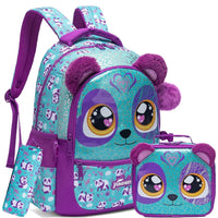 (NET) Purple Cat Backpack With Lunch Box & Pencil Case