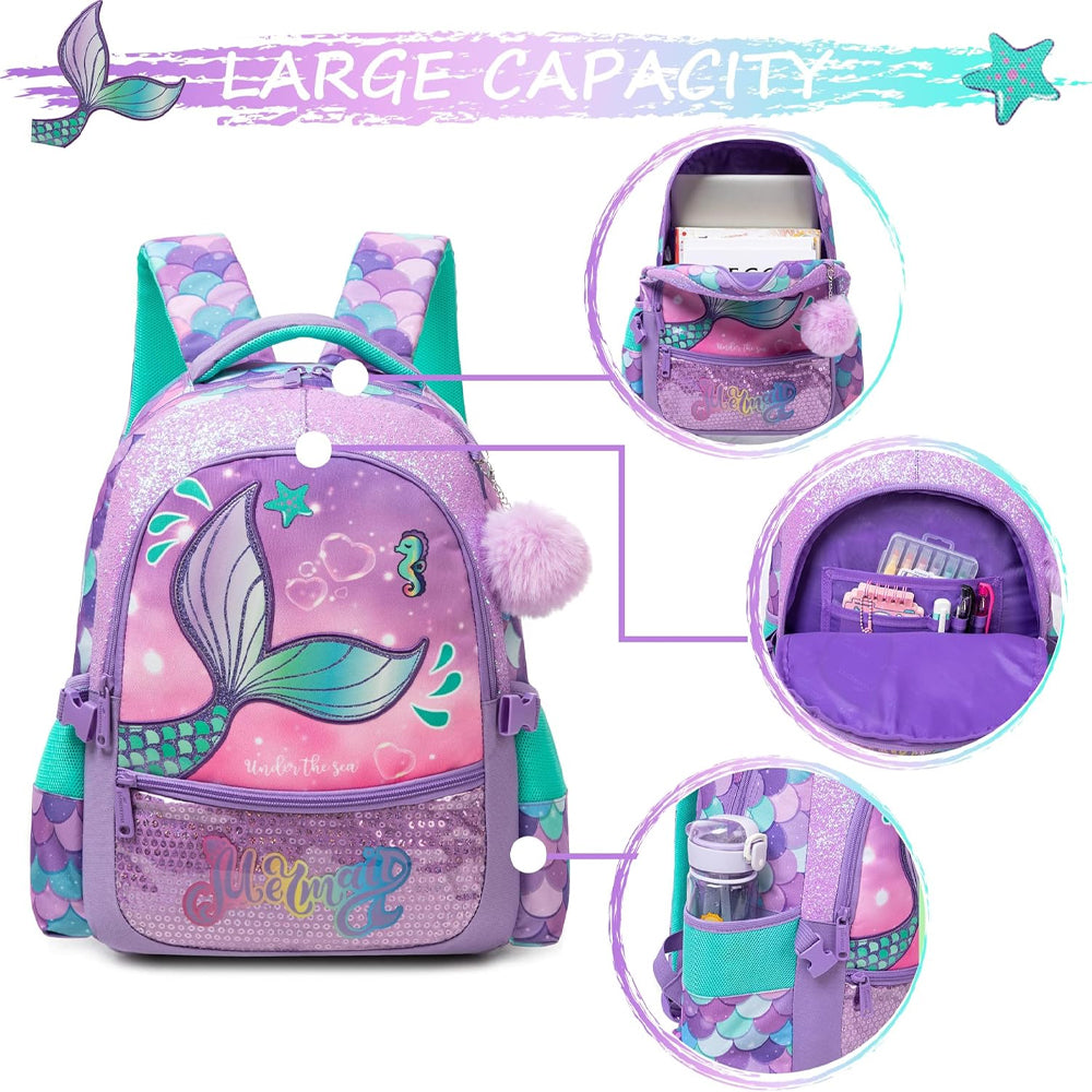 NET) Mermaid Backpack With Lunch Box Pencil Case