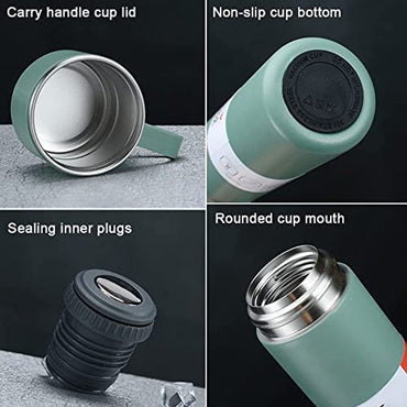 (Net) Thermos Flask Stainless Steel Vacuum Bottle Set 500 ml with 3 Drinking Cups Keeps Hot 24 Hours, Cold 24 Hours, BPA-Free with Gift Box / KZ-24
