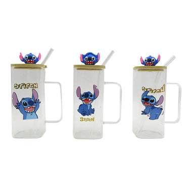 Stitch Glass Cup With Straw