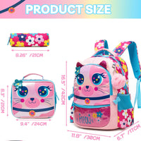(NET) Cat Backpack With Lunch Box & Pencil Case