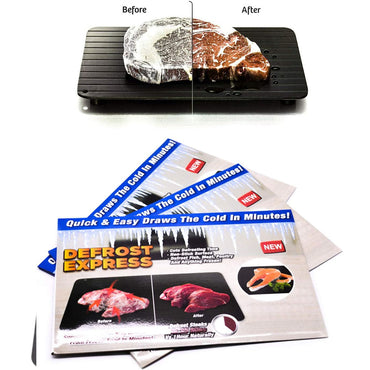 Thawing Plate Aluminum Alloy Quick Thawing Board Kitchen Tool for Freezing Quick Thawing Ingredients Such As Meat, Steak, Chicken and Fish-no Electricity, No Microwave (Black) / 116605