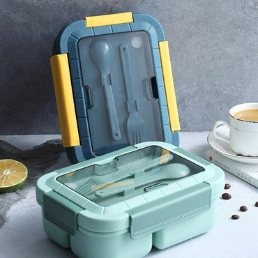 (net) Adult Lunch Box Double Layer Lunch Box with Spoon & Fork High Capacity Food Containers / 78926