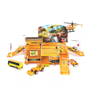 Cast Car Engineering Garage Toy - Kids Race Track Toy with Parking Lot Construction Site
