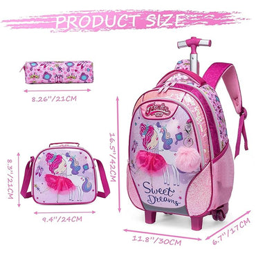 (NET) Meetbelify Sweet Dreams Kids Rolling Backpack 3 Pcs