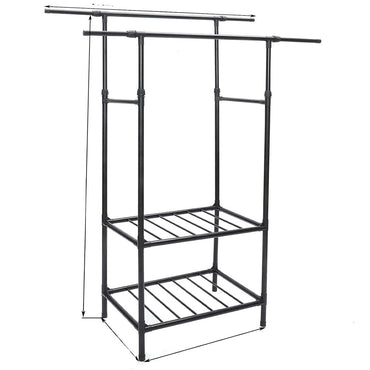 Double-Pole Shoe and Hat Rack, Clothes Rack with Shelves Heavy Duty Metal Garment Rack for bedroom clothing rack for Hanging Clothes / 8902