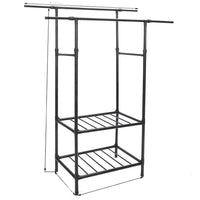 Double-Pole Shoe and Hat Rack, Clothes Rack with Shelves Heavy Duty Metal Garment Rack for bedroom clothing rack for Hanging Clothes / 8902