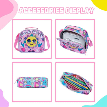 (NET) Flower Backpack For Girls Set Of 3 Pcs