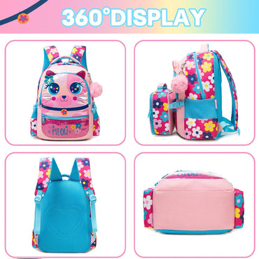 (NET) Cat Backpack With Lunch Box & Pencil Case