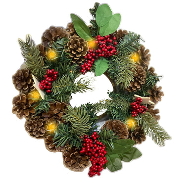 Christmas Pine Door Hanger 30 cm with 20 Led Light / 611378B