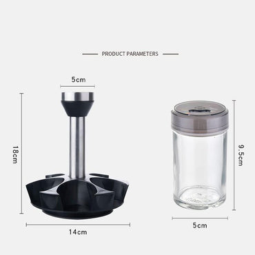 6 Jar Revolving Spice Rack Organizer Spices And Seasonings Sets With Rack Countertop Seasoning Organizer Spice Pots Storage Container Cruet With Cover And Rotating Stand Base Condiment Jar & Spice Bottle Salt And Pepper Shakers / OT-020