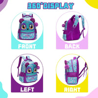 (NET) Purple Cat Backpack With Lunch Box & Pencil Case
