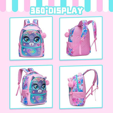 (NET) Tie Die Cat Backpack With Lunch Box & Pencil Case
