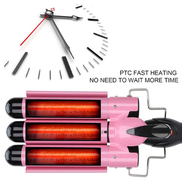 (Net) Curling Iron Hair Wave Curler Temperature Adjustable Three Barrels Hair Iron Hair Waver Iron Ceramic Tourmaline Crimper Hair Iron With Dual Voltage/ XR-8829
