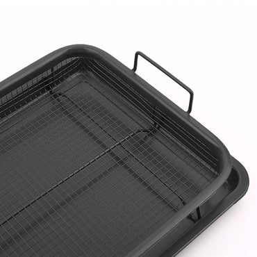 (NET) Non-Stick Air Fry Crisper Basket with Tray, Carbon Steel Crisping Basket for Even Cooking
