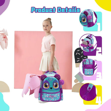 (NET) Purple Cat Backpack With Lunch Box & Pencil Case