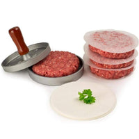 Hamburger Makers - Creative Wooden Handle Aluminum Alloy Hamburger Makers DIY Patty Maker Mold Round Hamburger Meat Beef Grill Burger Press / 508 / KR-047