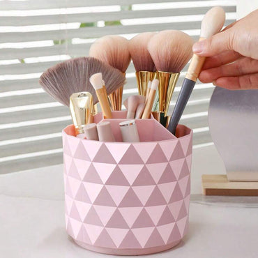 (net) 360 Degree Rotating Round Makeup Brush Storage Box With Dustproof Cover