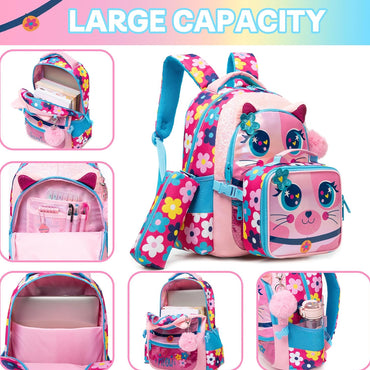 (NET) Cat Backpack With Lunch Box & Pencil Case