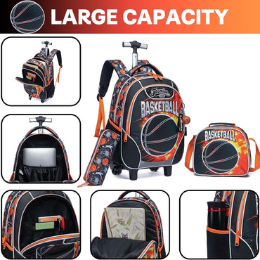 (NET) Meetbelify Basketball Kids Rolling Backpack 3 Pcs