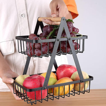 (Net) 2-Tier Countertop Fruit Basket Storage, Kitchen Spice Rack Fruit Basket, Black / 133696 / DZ3369