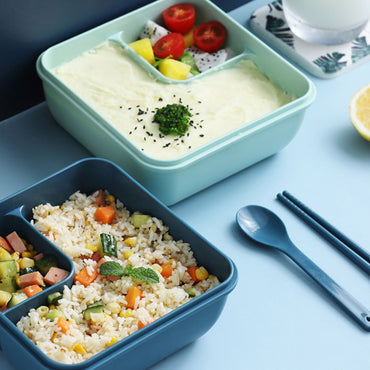 Adult Lunch Box 1100ML Double Layer Lunch Box with Spoon & Fork High Capacity Food Containers / 78919