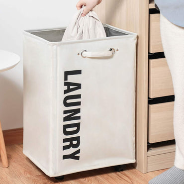 (net) Rolling Laundry Basket Large Laundry Hamper on Wheels Collapsible Dirty Clothes Hamper with Drawstring Mesh Cover Corner Clothes Storage Basket Laundry Bin with Handle ( Grey )