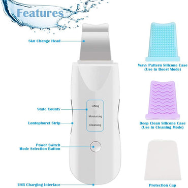 (Net) Shovel Skin Machine Skin Scrubber Facial Skin Scrubber Ultrasonic Skin Scrubber Spatula, Electric Blackhead Remover KN-276