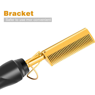 Press Comb for Women, Portable Travel Comb DIY Styler Brush Press Straightening Quick Heating Anti-Scald Copper