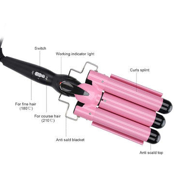 (Net) Curling Iron Hair Wave Curler Temperature Adjustable Three Barrels Hair Iron Hair Waver Iron Ceramic Tourmaline Crimper Hair Iron With Dual Voltage/ XR-8829