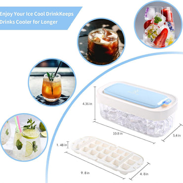 Pressing Ice Lattice Mold, Ice Cube Tray with Lid and Bin, Ice Trays for Freezer with ice scoop storage space for Cocktail Freezer Chilled Drink Refrigerator Storage