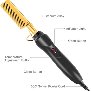 Press Comb for Women, Portable Travel Comb DIY Styler Brush Press Straightening Quick Heating Anti-Scald Copper