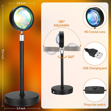 Sunset Lamp, Sunset Projector Lamp LED Sunset Light Night Light 180 Degree Rotation Romantic Light USB Charging for Bedroom Party Home Decore / M008