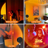 Sunset Lamp, Sunset Projector Lamp LED Sunset Light Night Light 180 Degree Rotation Romantic Light USB Charging for Bedroom Party Home Decore / M008