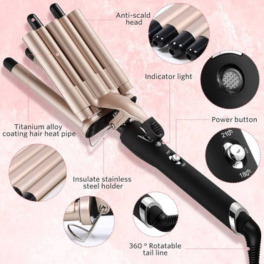 (Net) Curling Iron Hair Wave Curler Temperature Adjustable Four Barrels Hair Iron Hair Waver Iron Ceramic Tourmaline Crimper Hair Iron With Dual Voltage / XR-8832