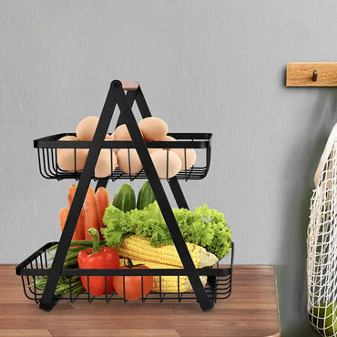 (Net) 2-Tier Countertop Fruit Basket Storage, Kitchen Spice Rack Fruit Basket, Black / 133696 / DZ3369