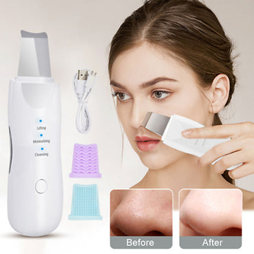 (Net) Shovel Skin Machine Skin Scrubber Facial Skin Scrubber, Ultrasonic Skin Scrubber Spatula, Electric Blackhead Remover, 3 Modes Facial Lifting Peeling Tool, Rechargeable Skin Massage Scrubber