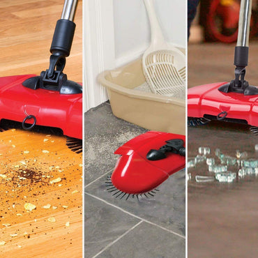 2 in 1 Hand Push Sweeper Broom Floor Cleaner Mop Dust Bin 360 Rotating Plastic Wet and Dry Broom