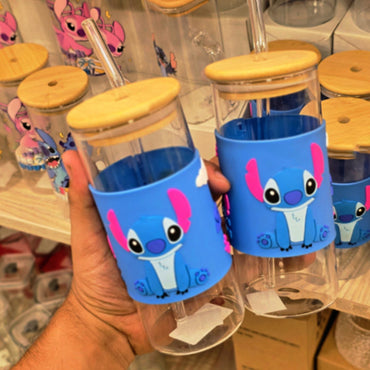 Stitch Glass Cup With Straw