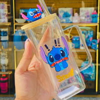 Stitch Glass Cup With Straw