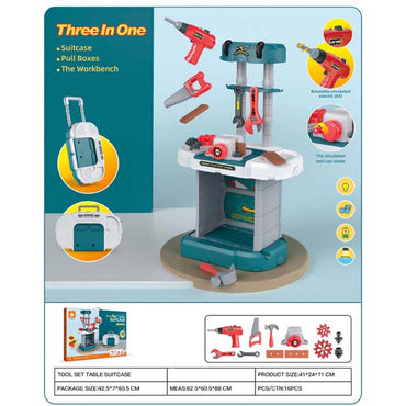 (Net) 3 In 1 Small Engineer Build Beam Workshop Playset With Travel Luggage Trolley For Kids