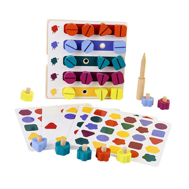 Wooden Puzzle Variable Rainbow Nut Shape Assembly Screw Box Toy