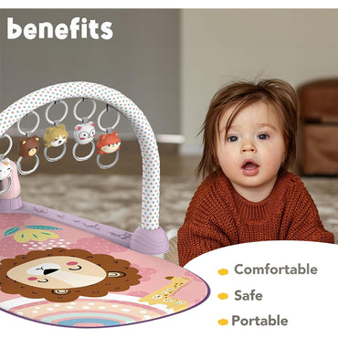 (Net) Lion Baby Play Mat And Piano Gym With Tummy Time & Musical Light
