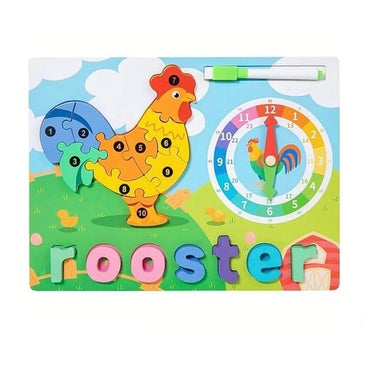 Creations Montessori Toy Preschool Alphabet Animal Puzzle With Clock & Marker