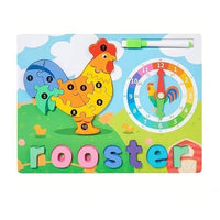 Creations Montessori Toy Preschool Alphabet Animal Puzzle With Clock & Marker