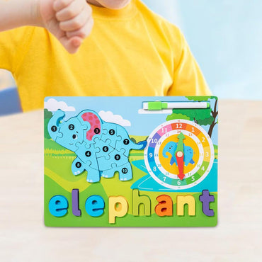 Creations Montessori Toy Preschool Alphabet Animal Puzzle With Clock & Marker