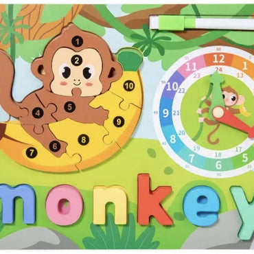 Creations Montessori Toy Preschool Alphabet Animal Puzzle With Clock & Marker