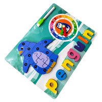 Creations Montessori Toy Preschool Alphabet Animal Puzzle With Clock & Marker